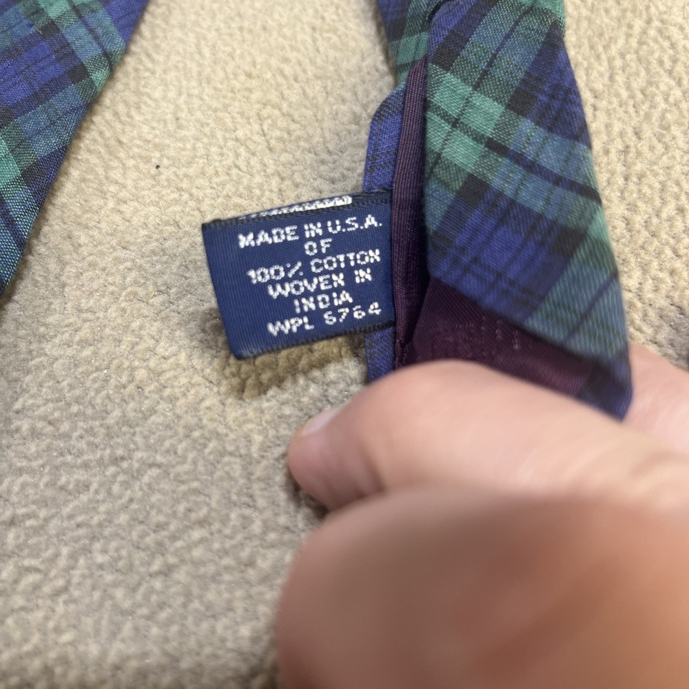 Nautica Men's 100% Cotton Tie Blue Green Plaid Made in USA 3.75" W 58.75" L - Picture 7 of 9